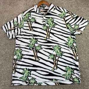 Bad Birdie Mens 2XL Golf Polo Shirt Zebra Palm Tree Tropical‎ Print Performance